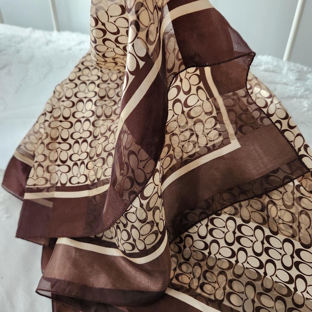 Coach Brown & Cream Signature Silk Scarf - Picture 2 of 4